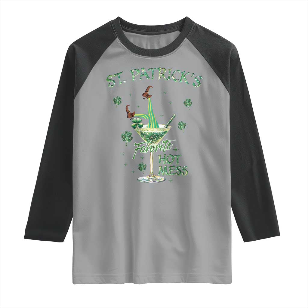 Funny St Patrick's Favorite Hot Mess Raglan Shirt Drunk Leprechaun Cocktail TS11 Sport Gray Black Print Your Wear