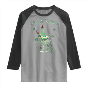 Funny St Patrick's Favorite Hot Mess Raglan Shirt Drunk Leprechaun Cocktail TS11 Sport Gray Black Print Your Wear
