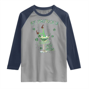 Funny St Patrick's Favorite Hot Mess Raglan Shirt Drunk Leprechaun Cocktail TS11 Sport Gray Navy Print Your Wear