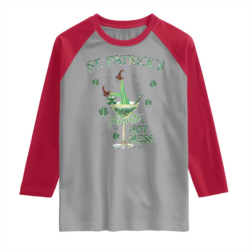 Funny St Patrick's Favorite Hot Mess Raglan Shirt Drunk Leprechaun Cocktail TS11 Sport Gray Red Print Your Wear