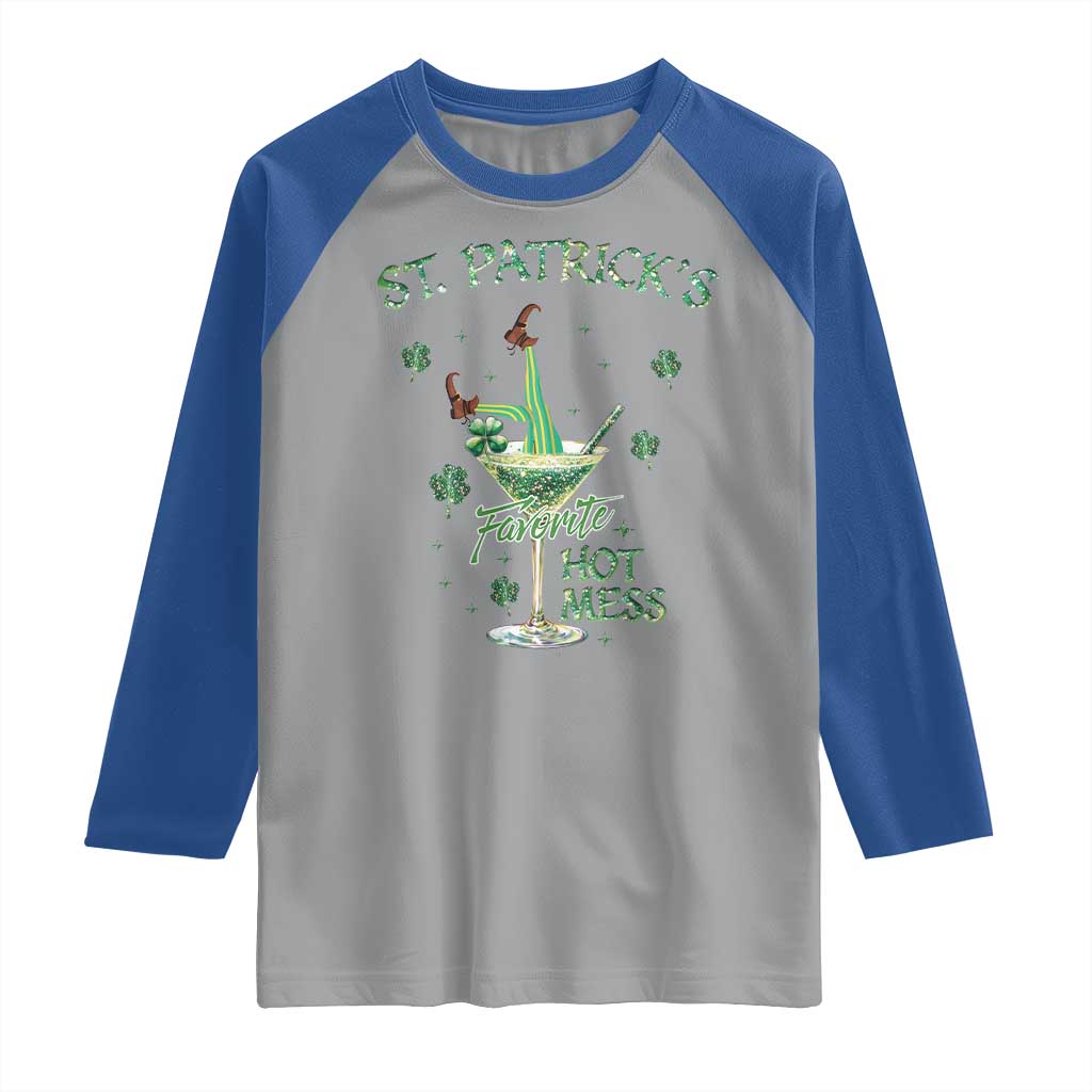 Funny St Patrick's Favorite Hot Mess Raglan Shirt Drunk Leprechaun Cocktail TS11 Sport Gray Royal Print Your Wear