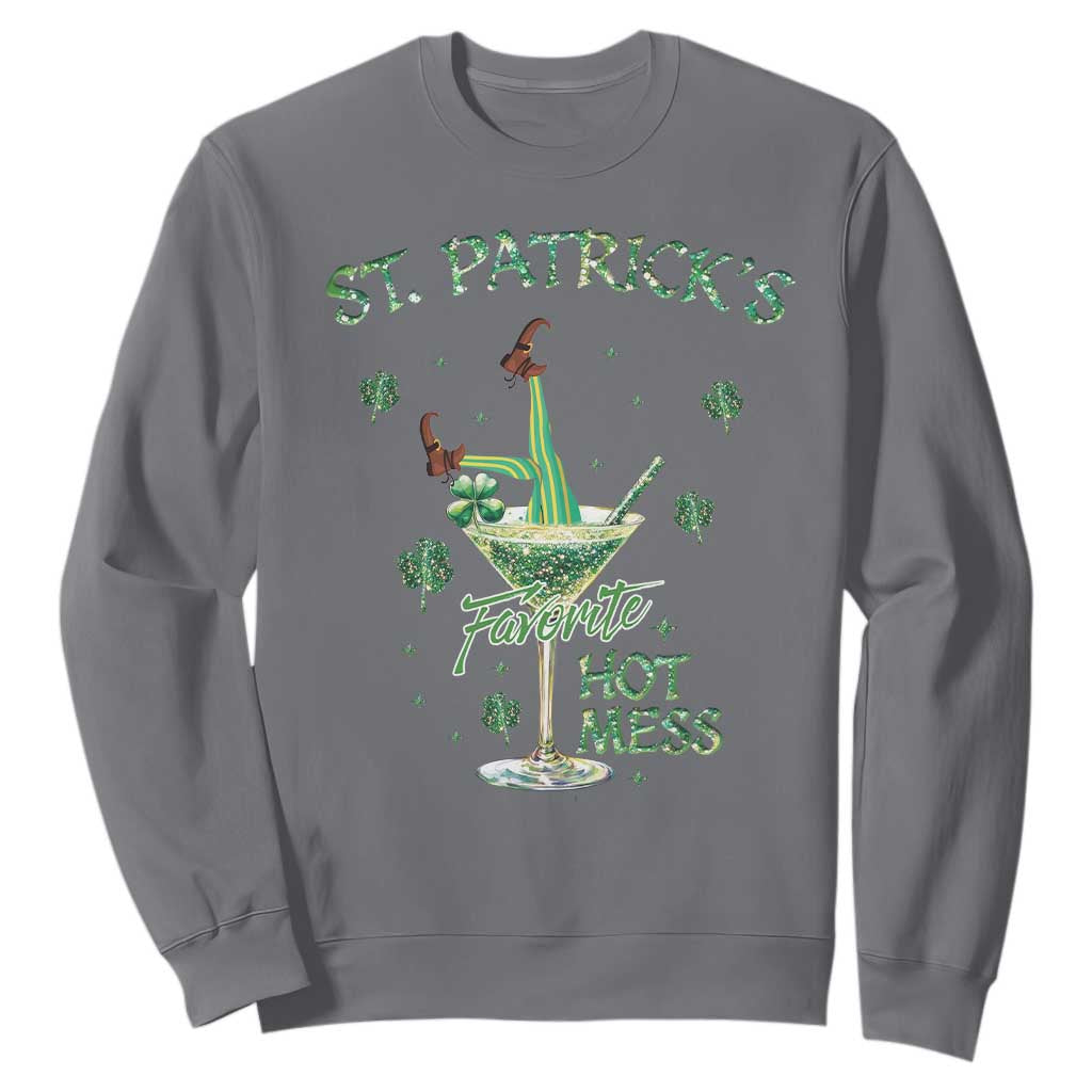 Funny St Patrick's Favorite Hot Mess Sweatshirt Drunk Leprechaun Cocktail TS11 Charcoal Print Your Wear