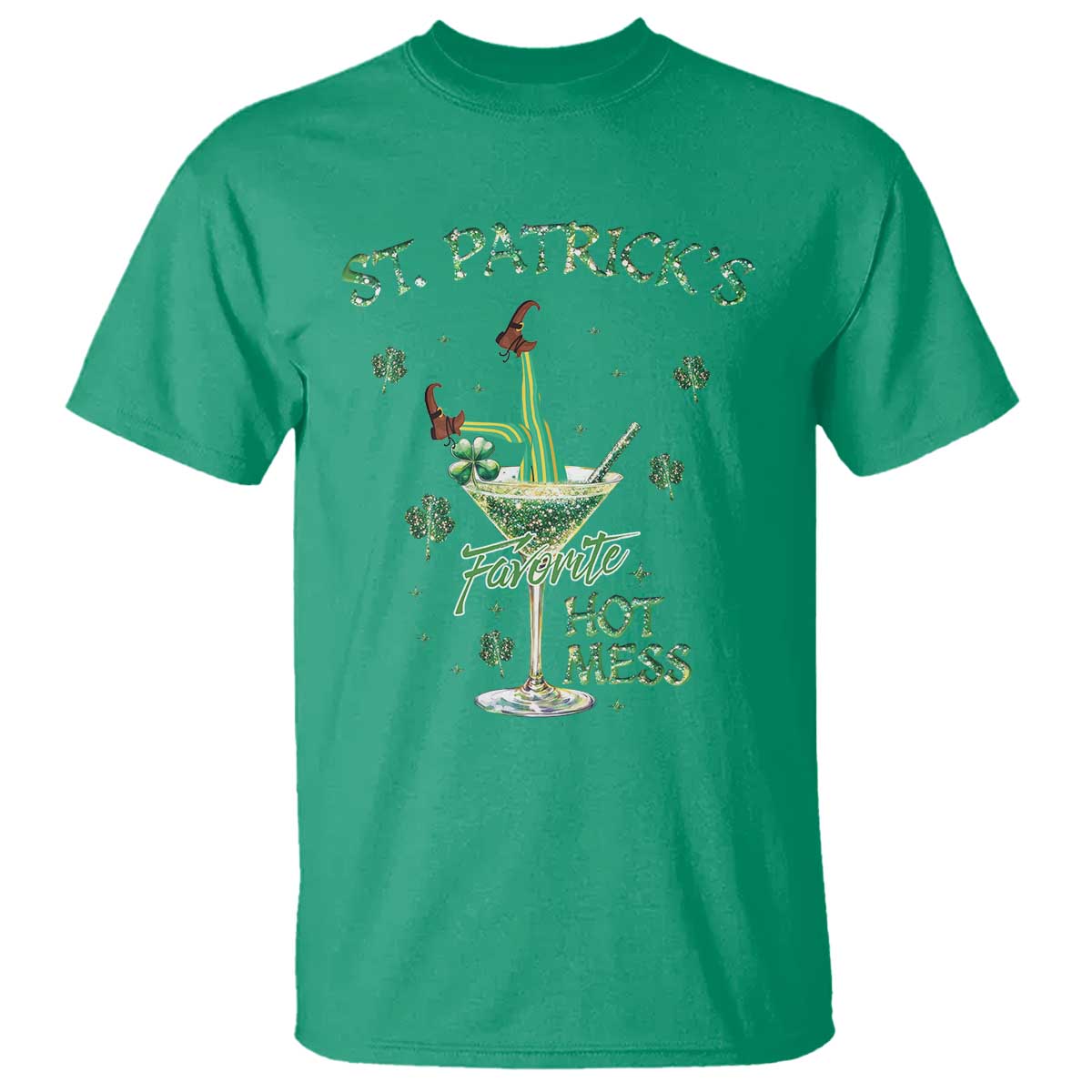 Funny St Patrick's Favorite Hot Mess T Shirt Drunk Leprechaun Cocktail TS11 Irish Green Print Your Wear