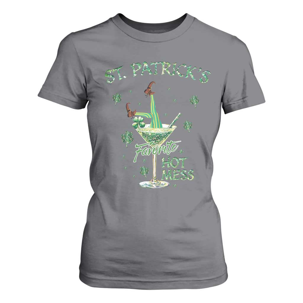 Funny St Patrick's Favorite Hot Mess T Shirt For Women Drunk Leprechaun Cocktail TS11 Charcoal Print Your Wear