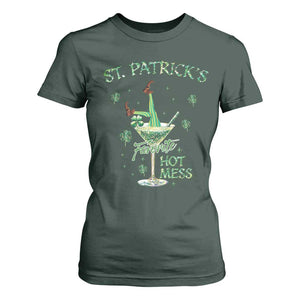 Funny St Patrick's Favorite Hot Mess T Shirt For Women Drunk Leprechaun Cocktail TS11 Dark Forest Green Print Your Wear