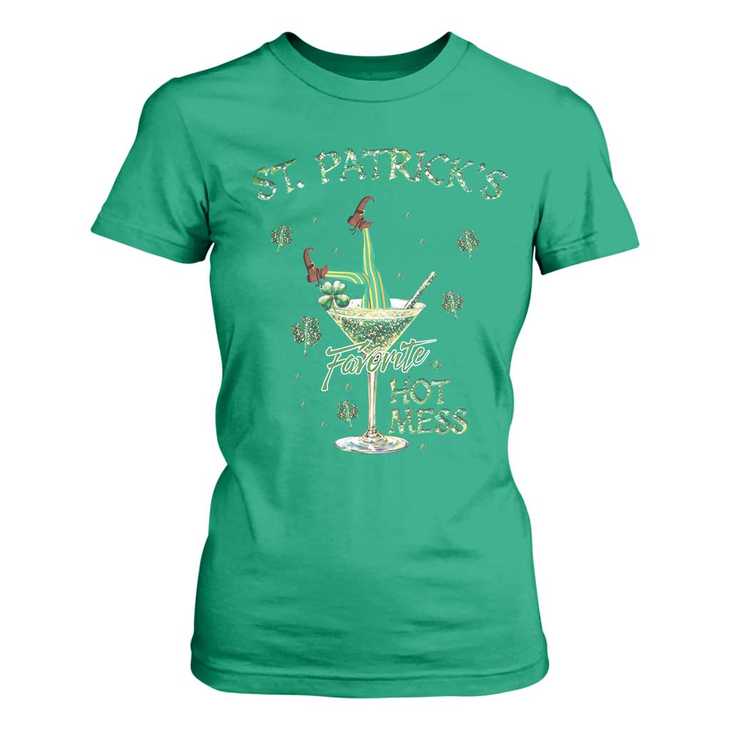 Funny St Patrick's Favorite Hot Mess T Shirt For Women Drunk Leprechaun Cocktail TS11 Irish Green Print Your Wear