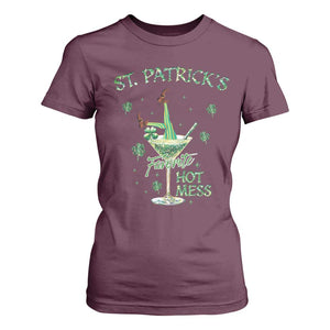 Funny St Patrick's Favorite Hot Mess T Shirt For Women Drunk Leprechaun Cocktail TS11 Maroon Print Your Wear