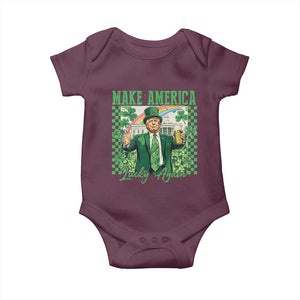 Funny Trump St Patrick's Day Make America Lucky Again Baby Onesie Shamrock White House TS11 Maroon Print Your Wear