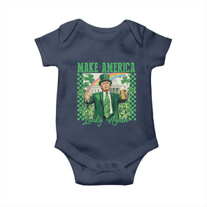 Funny Trump St Patrick's Day Make America Lucky Again Baby Onesie Shamrock White House TS11 Navy Print Your Wear