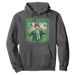Funny Trump St Patrick's Day Make America Lucky Again Hoodie Shamrock White House TS11 Dark Heather Print Your Wear