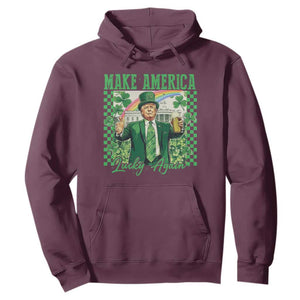 Funny Trump St Patrick's Day Make America Lucky Again Hoodie Shamrock White House TS11 Maroon Print Your Wear