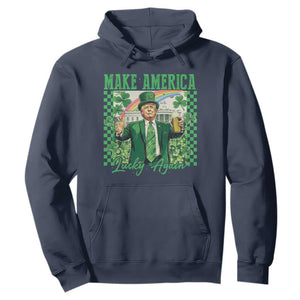 Funny Trump St Patrick's Day Make America Lucky Again Hoodie Shamrock White House TS11 Navy Print Your Wear