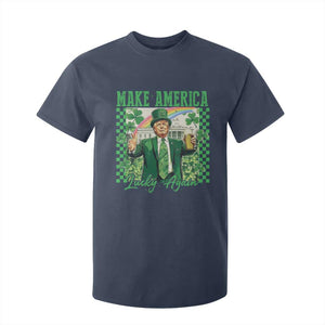 Funny Trump St Patrick's Day Make America Lucky Again T Shirt For Kid Shamrock White House TS11 Navy Print Your Wear