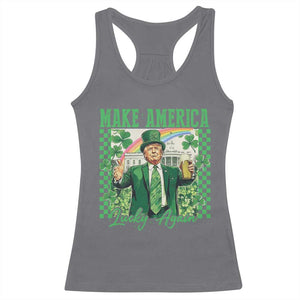 Funny Trump St Patrick's Day Make America Lucky Again Racerback Tank Top Shamrock White House TS11 Charcoal Print Your Wear