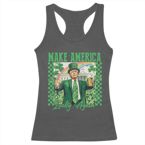 Funny Trump St Patrick's Day Make America Lucky Again Racerback Tank Top Shamrock White House TS11 Dark Heather Print Your Wear