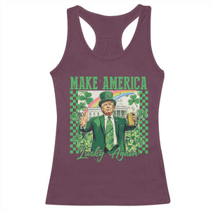 Funny Trump St Patrick's Day Make America Lucky Again Racerback Tank Top Shamrock White House TS11 Maroon Print Your Wear