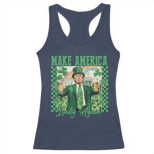 Funny Trump St Patrick's Day Make America Lucky Again Racerback Tank Top Shamrock White House TS11 Navy Print Your Wear