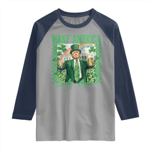 Funny Trump St Patrick's Day Make America Lucky Again Raglan Shirt Shamrock White House TS11 Sport Gray Navy Print Your Wear
