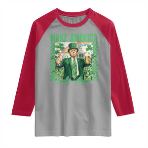 Funny Trump St Patrick's Day Make America Lucky Again Raglan Shirt Shamrock White House TS11 Sport Gray Red Print Your Wear