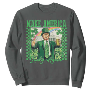 Funny Trump St Patrick's Day Make America Lucky Again Sweatshirt Shamrock White House TS11 Dark Heather Print Your Wear