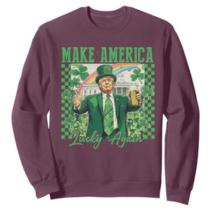 Funny Trump St Patrick's Day Make America Lucky Again Sweatshirt Shamrock White House TS11 Maroon Print Your Wear