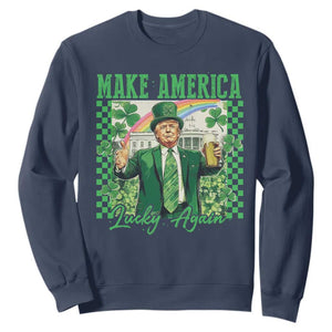 Funny Trump St Patrick's Day Make America Lucky Again Sweatshirt Shamrock White House TS11 Navy Print Your Wear