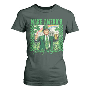 Funny Trump St Patrick's Day Make America Lucky Again T Shirt For Women Shamrock White House TS11 Dark Forest Green Print Your Wear