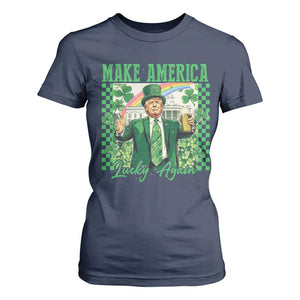 Funny Trump St Patrick's Day Make America Lucky Again T Shirt For Women Shamrock White House TS11 Navy Print Your Wear