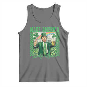 Funny Trump St Patrick's Day Make America Lucky Again Tank Top Shamrock White House TS11 Black Heather Print Your Wear