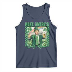 Funny Trump St Patrick's Day Make America Lucky Again Tank Top Shamrock White House TS11 Navy Print Your Wear