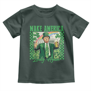 Funny Trump St Patrick's Day Make America Lucky Again Toddler T Shirt Shamrock White House TS11 Dark Forest Green Print Your Wear