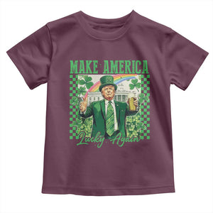Funny Trump St Patrick's Day Make America Lucky Again Toddler T Shirt Shamrock White House TS11 Maroon Print Your Wear