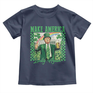 Funny Trump St Patrick's Day Make America Lucky Again Toddler T Shirt Shamrock White House TS11 Navy Print Your Wear