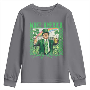 Funny Trump St Patrick's Day Make America Lucky Again Youth Sweatshirt Shamrock White House TS11 Charcoal Print Your Wear