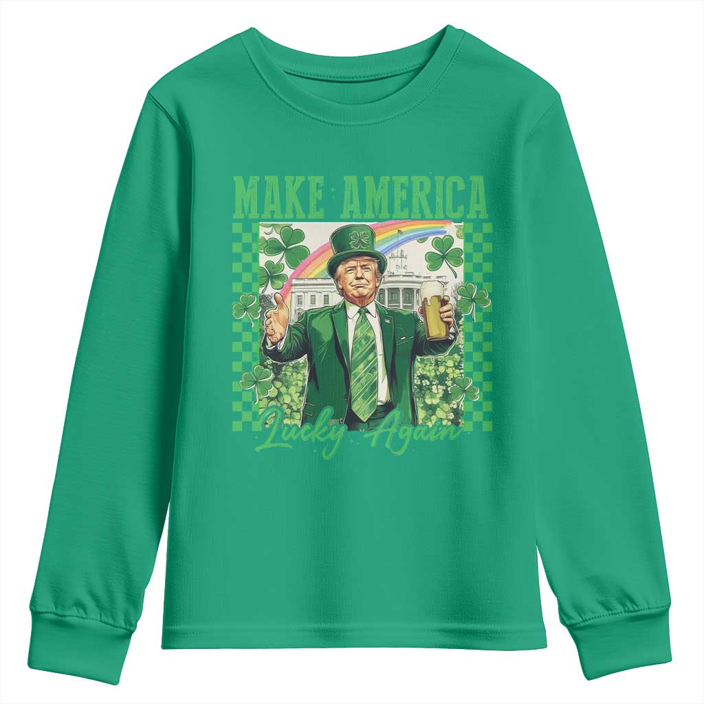 Funny Trump St Patrick's Day Make America Lucky Again Youth Sweatshirt Shamrock White House TS11 Irish Green Print Your Wear