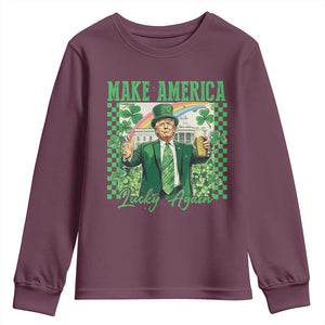 Funny Trump St Patrick's Day Make America Lucky Again Youth Sweatshirt Shamrock White House TS11 Maroon Print Your Wear