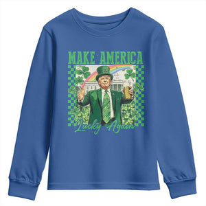 Funny Trump St Patrick's Day Make America Lucky Again Youth Sweatshirt Shamrock White House TS11 Royal Blue Print Your Wear