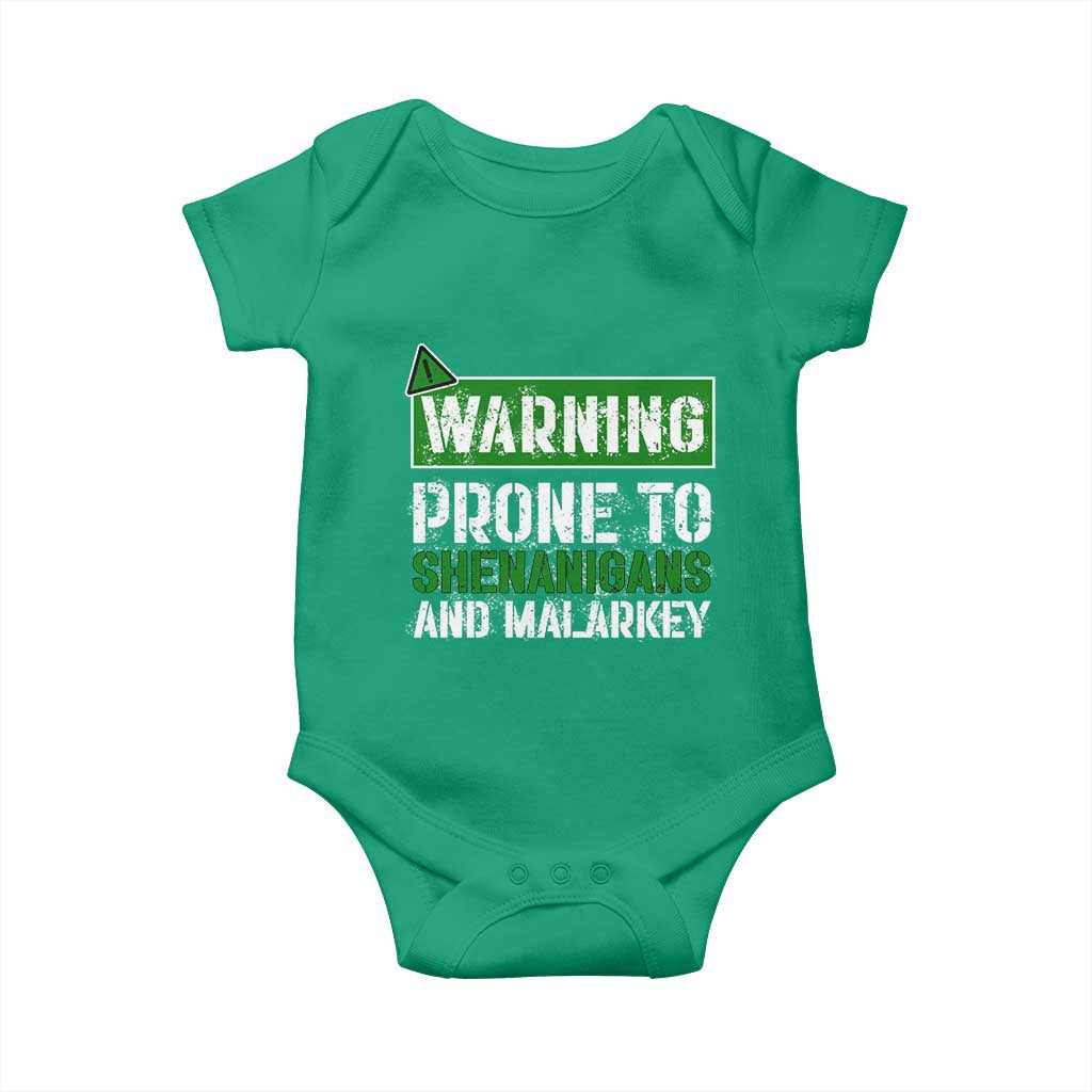 Funny Warning Prone To Shenanigans And Malarkey St Patrick's Day Baby Onesie TS11 Irish Green Print Your Wear