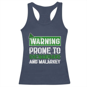 Funny Warning Prone To Shenanigans And Malarkey St Patrick's Day Racerback Tank Top TS11 Navy Print Your Wear