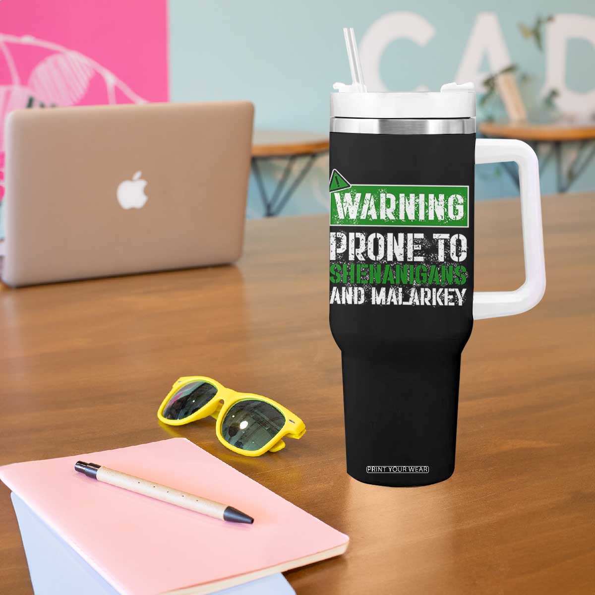 Funny Warning Prone To Shenanigans And Malarkey St Patrick's Day Tumbler With Handle TS11 Print Your Wear