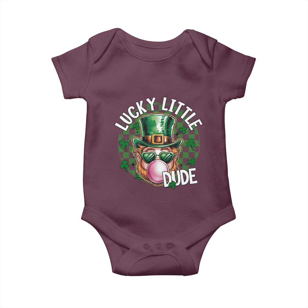 Funny St Patrick's Day Lucky Little Dude Baby Onesie Cute Leprechaun Shamrock TS11 Maroon Print Your Wear