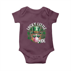 Funny St Patrick's Day Lucky Little Dude Baby Onesie Cute Leprechaun Shamrock TS11 Maroon Print Your Wear