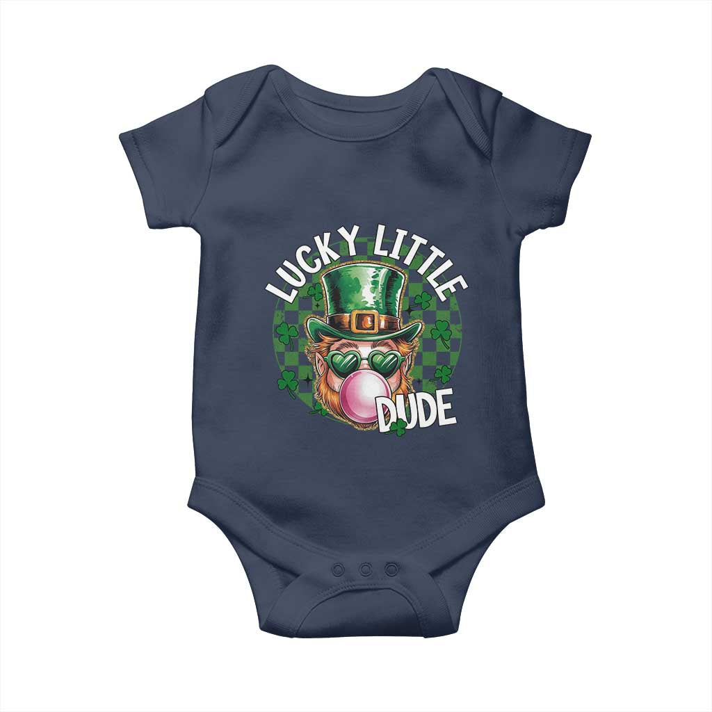 Funny St Patrick's Day Lucky Little Dude Baby Onesie Cute Leprechaun Shamrock TS11 Navy Print Your Wear