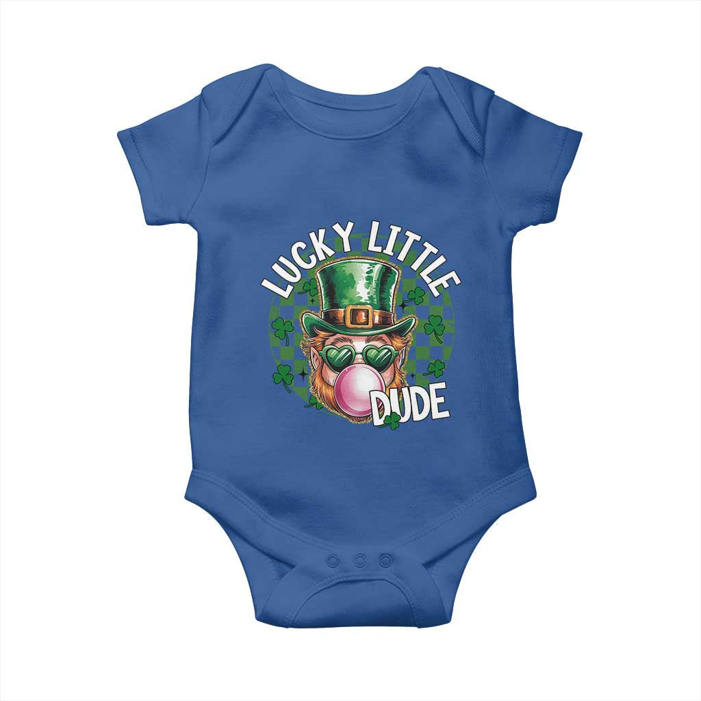 Funny St Patrick's Day Lucky Little Dude Baby Onesie Cute Leprechaun Shamrock TS11 Royal Blue Print Your Wear