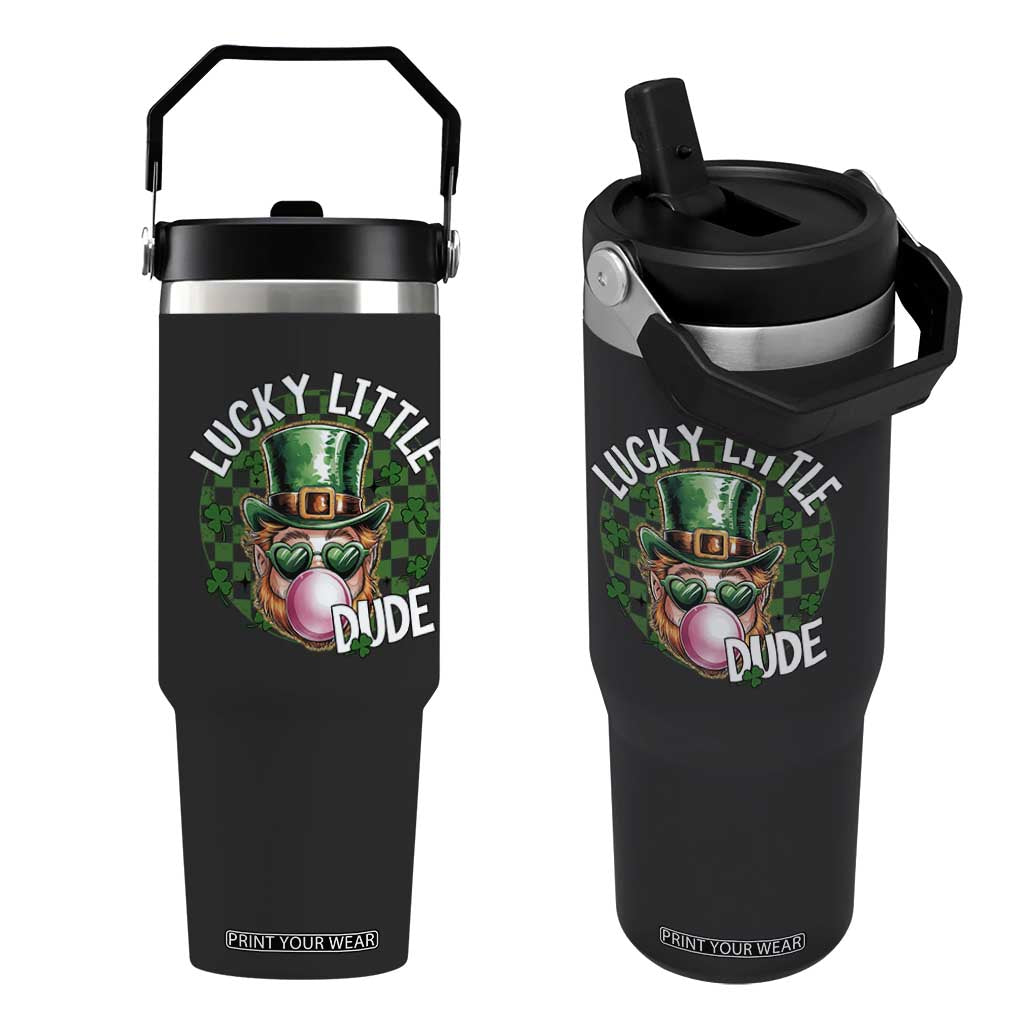 Funny St Patrick's Day Lucky Little Dude Flip Straw Tumbler Cute Leprechaun Shamrock TS11 One Size: 30 oz Black Print Your Wear
