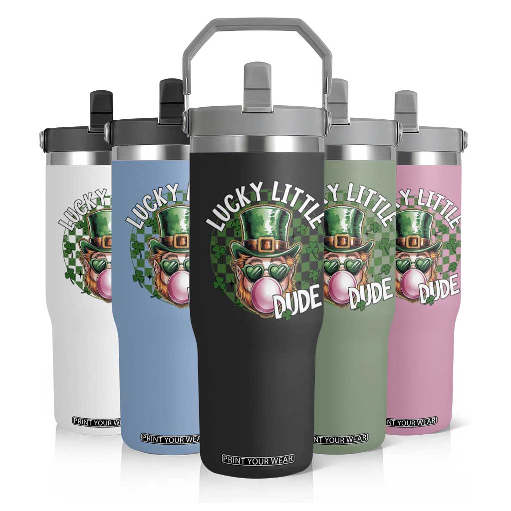 Funny St Patrick's Day Lucky Little Dude Flip Straw Tumbler Cute Leprechaun Shamrock TS11 Print Your Wear