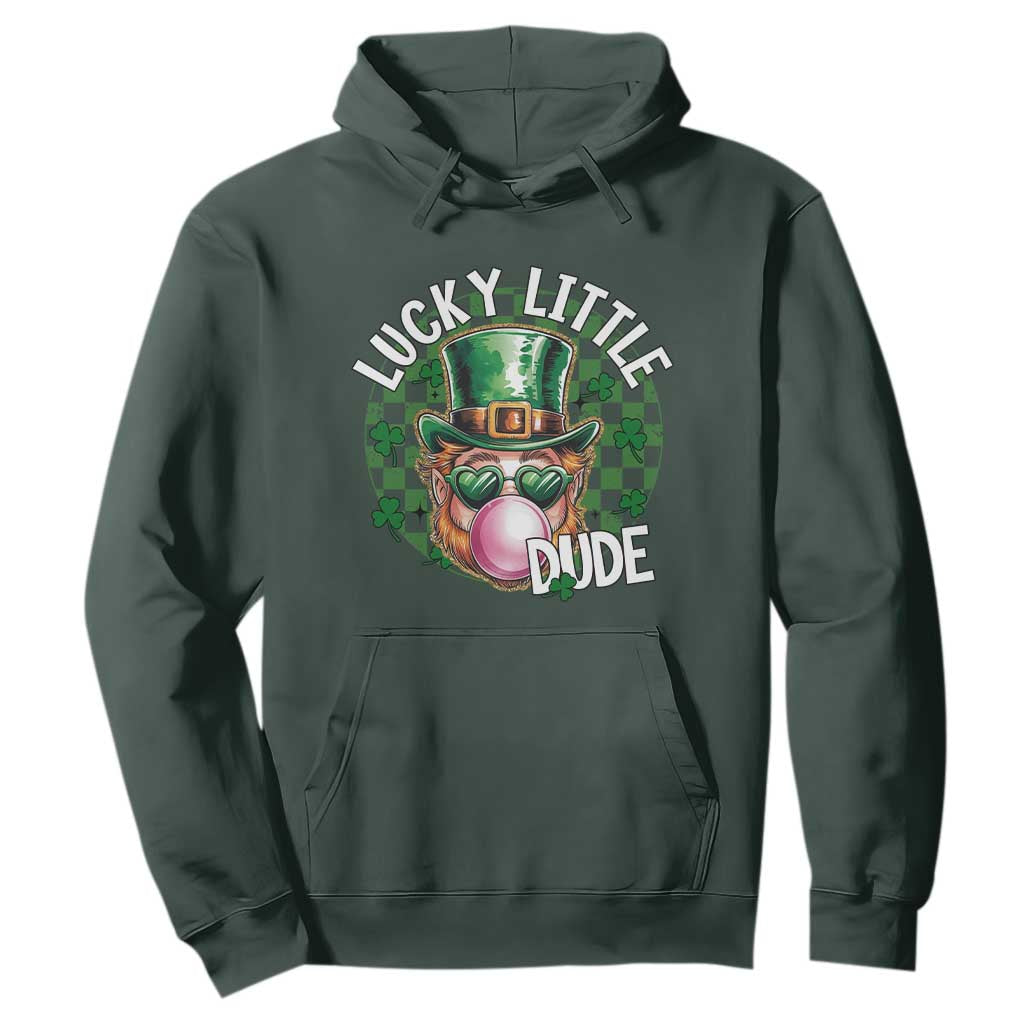 Funny St Patrick's Day Lucky Little Dude Hoodie Cute Leprechaun Shamrock TS11 Dark Forest Green Print Your Wear