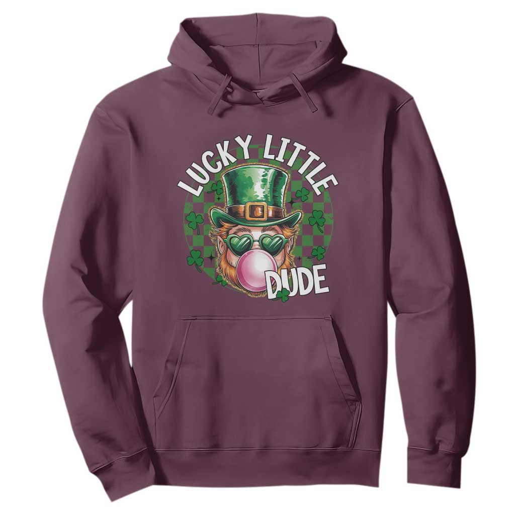 Funny St Patrick's Day Lucky Little Dude Hoodie Cute Leprechaun Shamrock TS11 Maroon Print Your Wear