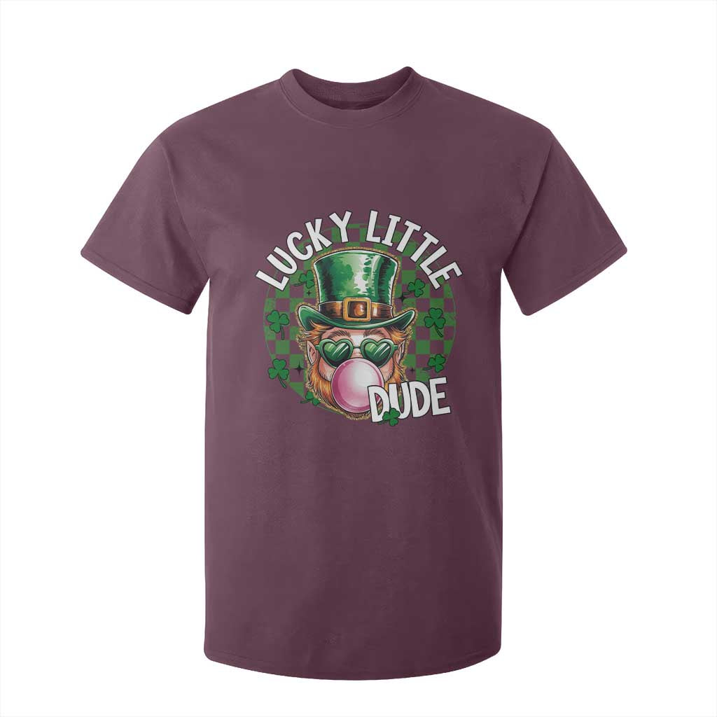 Funny St Patrick's Day Lucky Little Dude T Shirt For Kid Cute Leprechaun Shamrock TS11 Maroon Print Your Wear