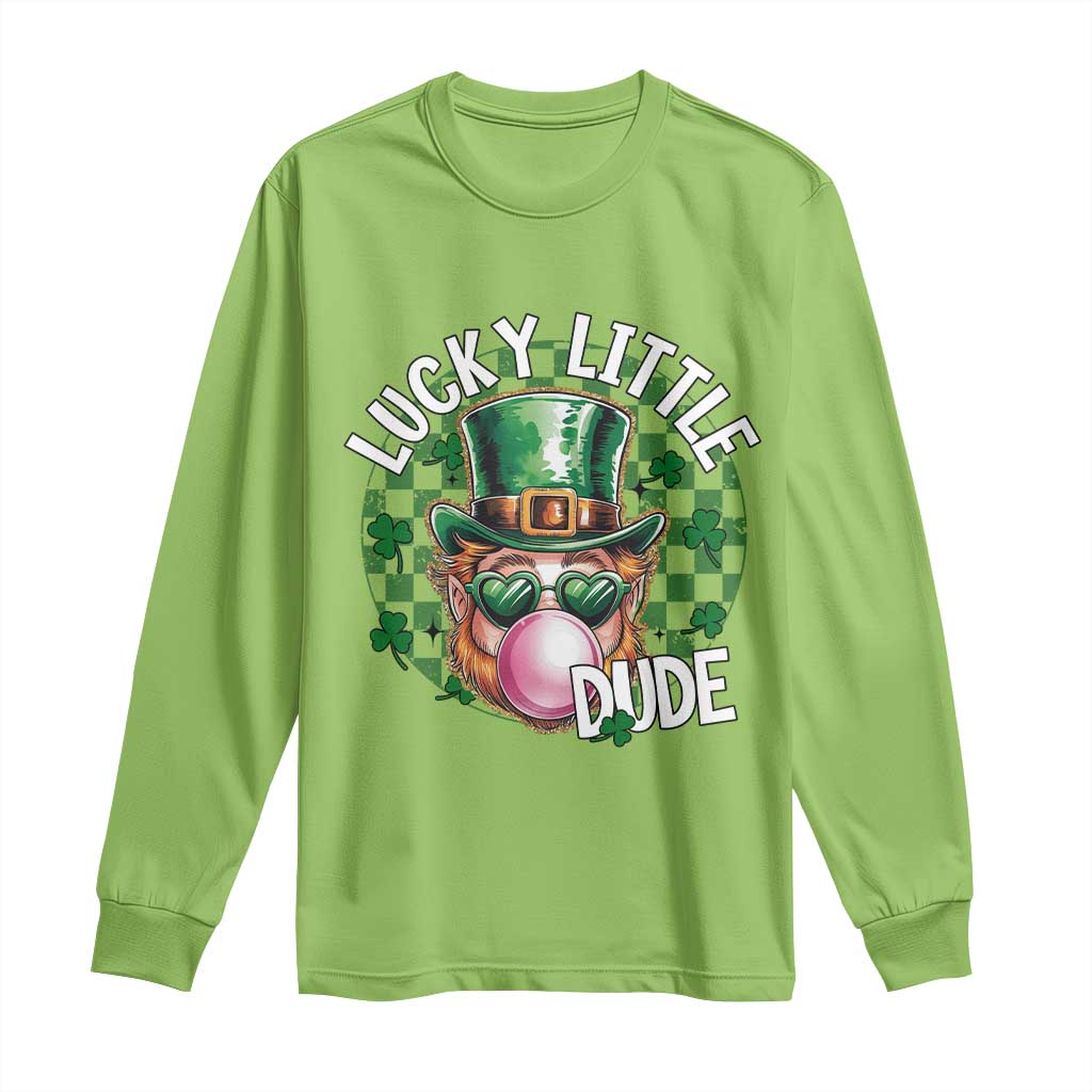 Funny St Patrick's Day Lucky Little Dude Long Sleeve Shirt Cute Leprechaun Shamrock TS11 Lime Print Your Wear